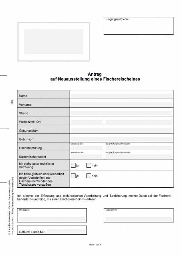 Fischereischein Niedersachsen Antrag auf Neuausstellung